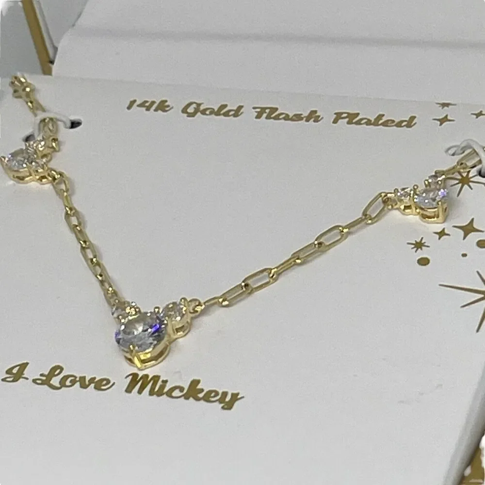 Disney Mickey Mouse Ears 14K Gold Plated Necklace Stylish Timeless Fashion NEW